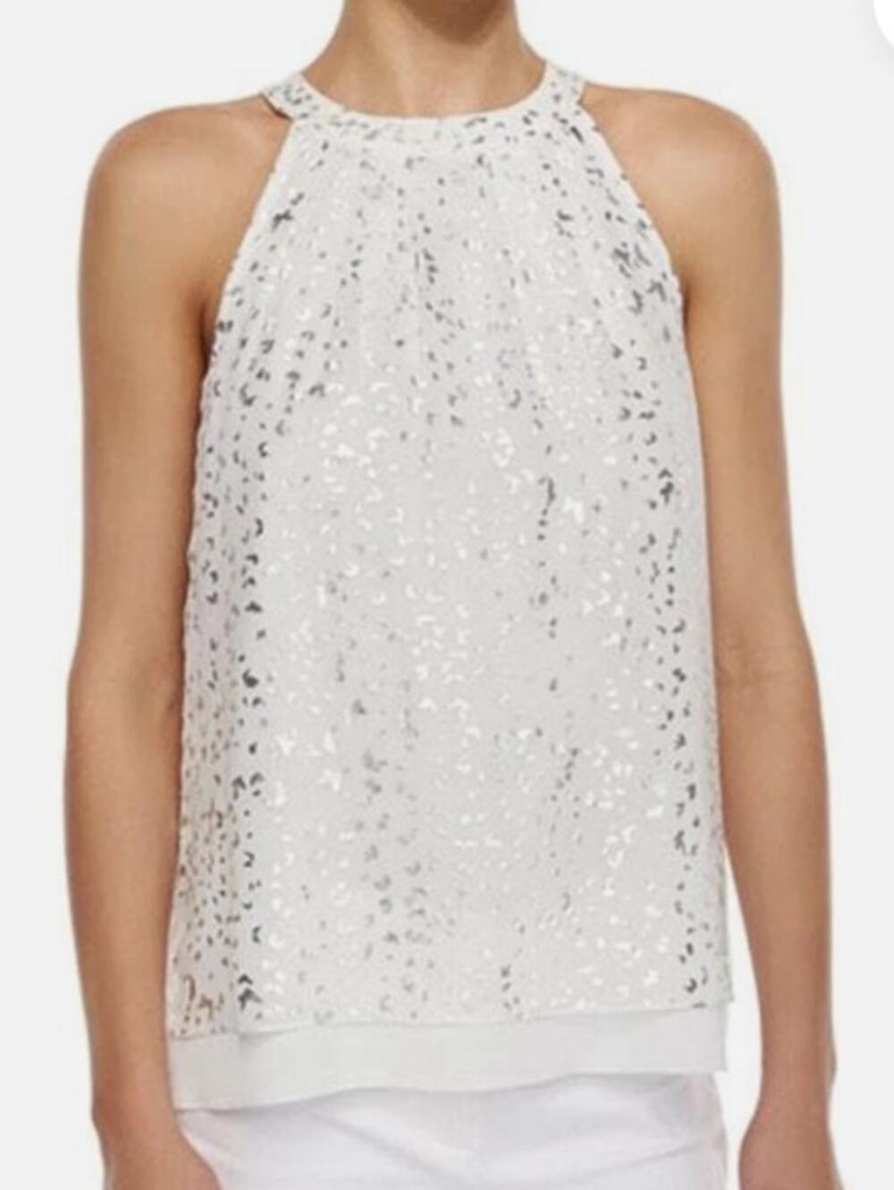 DVF Diane von Furstenberg Parvay Silk Halter Top White Silver Women's Size 0